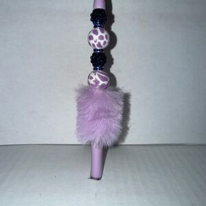 Handmade Beaded Pen- Purple style pen with Silicone and resin beads and fur base